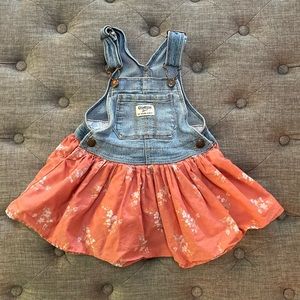 Oshkosh B’gosh Overall Dress Skirtalls Floral Coral Peach Baby Toddler Girl 2T